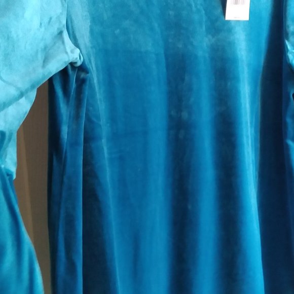 THE LIMITED Size L Mykonos BLUE Velvet Bell Sleeve Keyhole Tie Back Blouse ~New - Picture 7 of 12